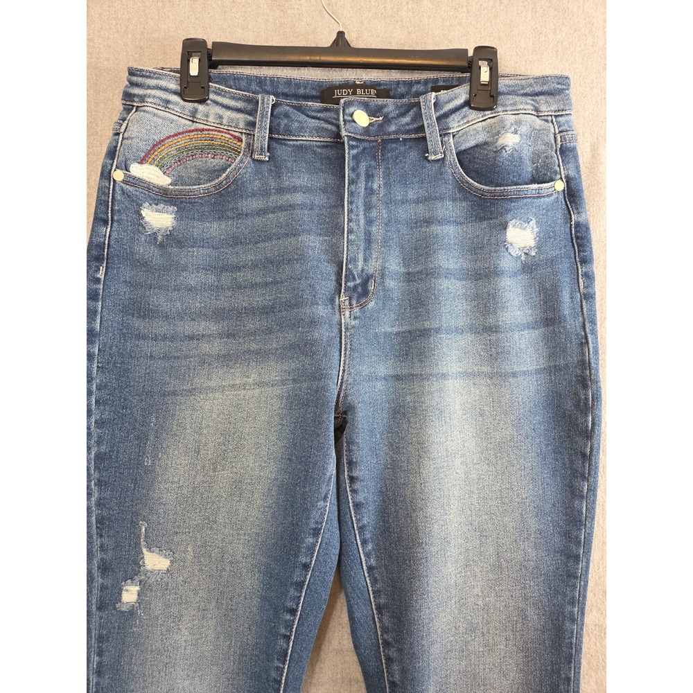 Judy Blue Over the Rainbow High Rise Straight Leg Stretch Jeans 15/32 Distressed